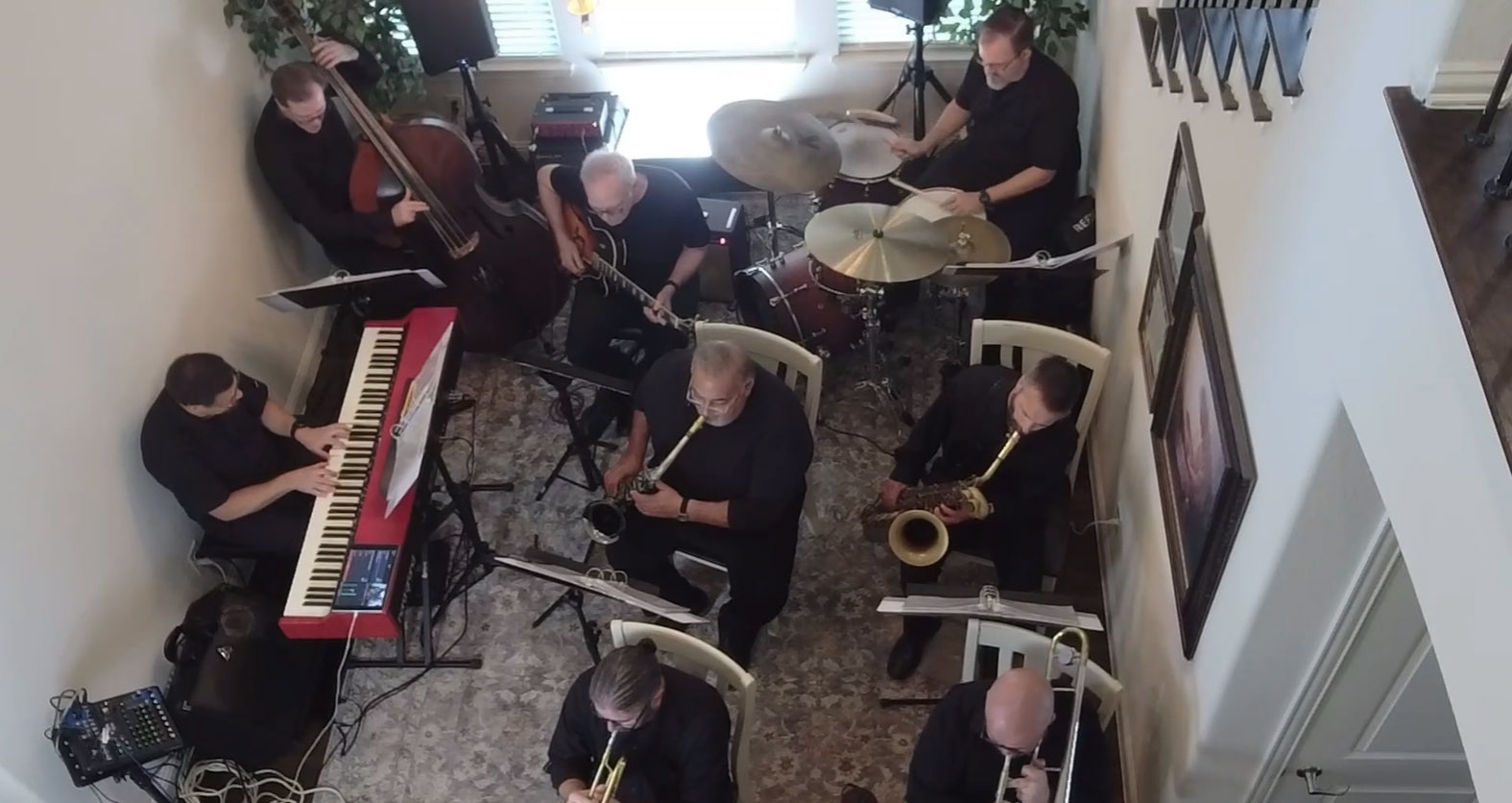 8-piece: Piano, Bass, Guitar, Drums, Trumpet, Trombone, Tenor Sax & Baritone Sax